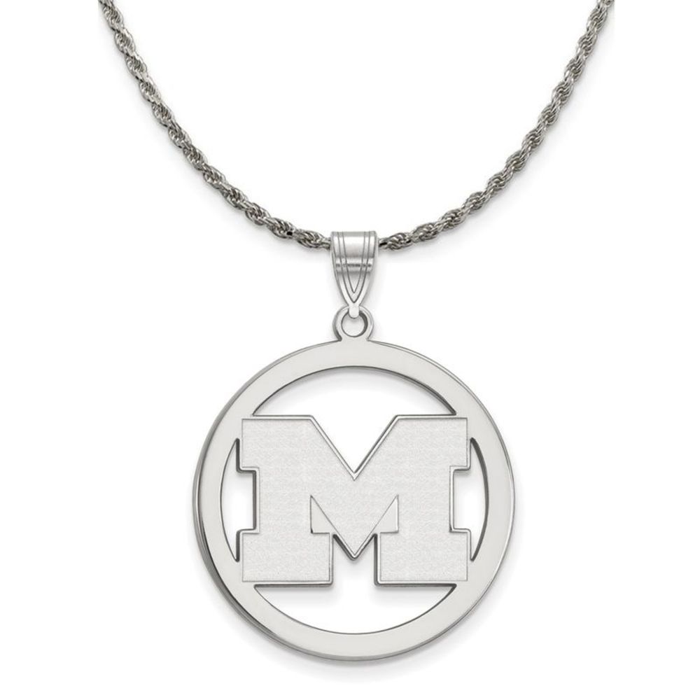 Sterling Silver U. of Michigan Large Initial M Circle Necklace - 18 In